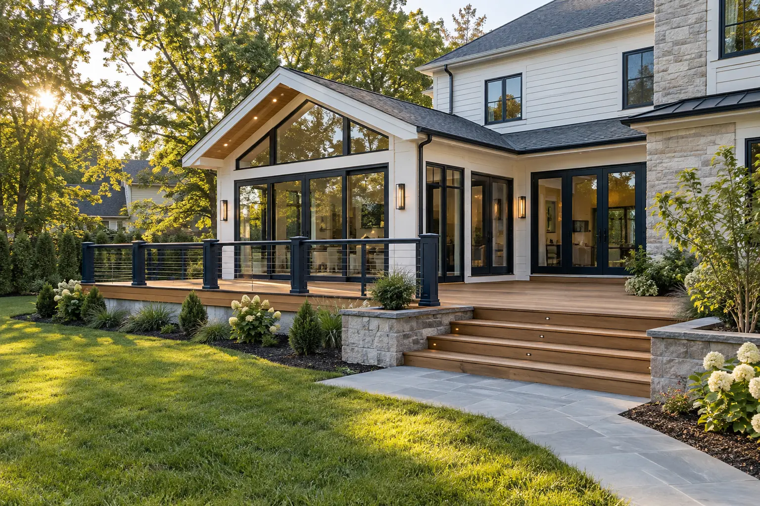 Finished custom deck and home addition
