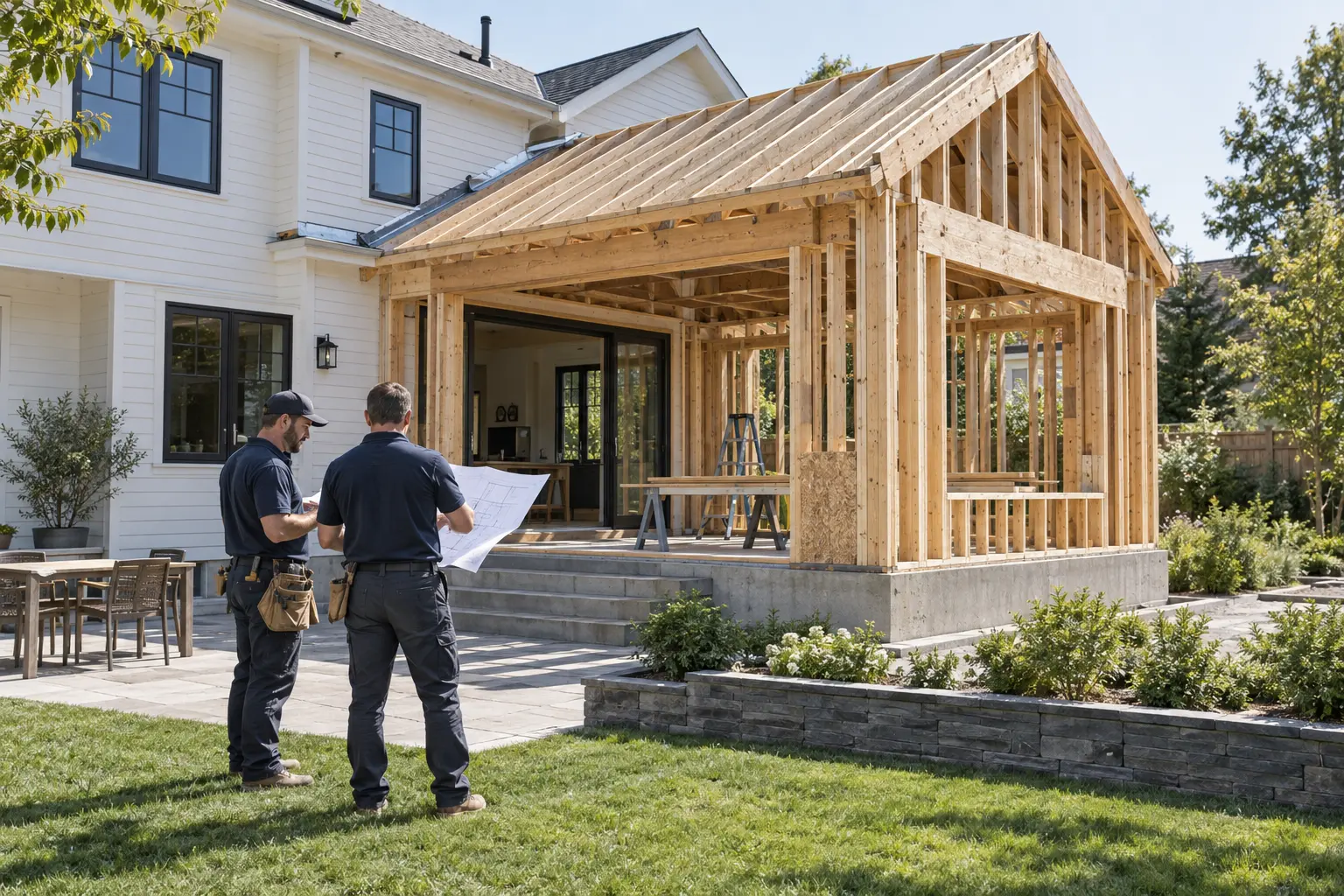Professionally framed residential home addition